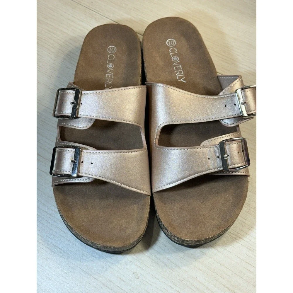 Cloverly Sandals Womens 10 Two Strap Slides Gold  Open Toe Worn Once